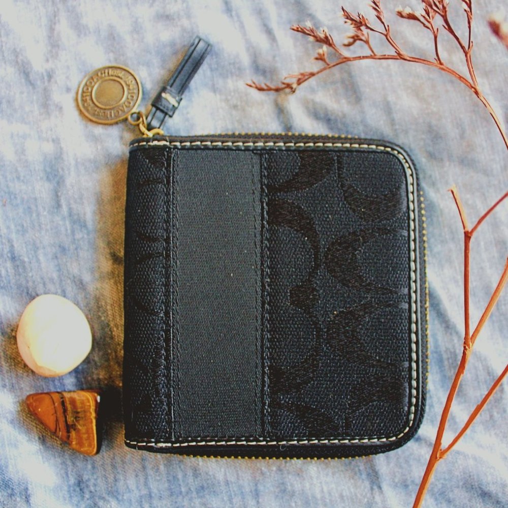 Coach Black and Gold Zip Wallet